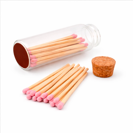 Cerillos Largos de Madera para Velas - Frasco de Vidrio con Cerillos de Colores - Rosa Pastel - Candle Craft