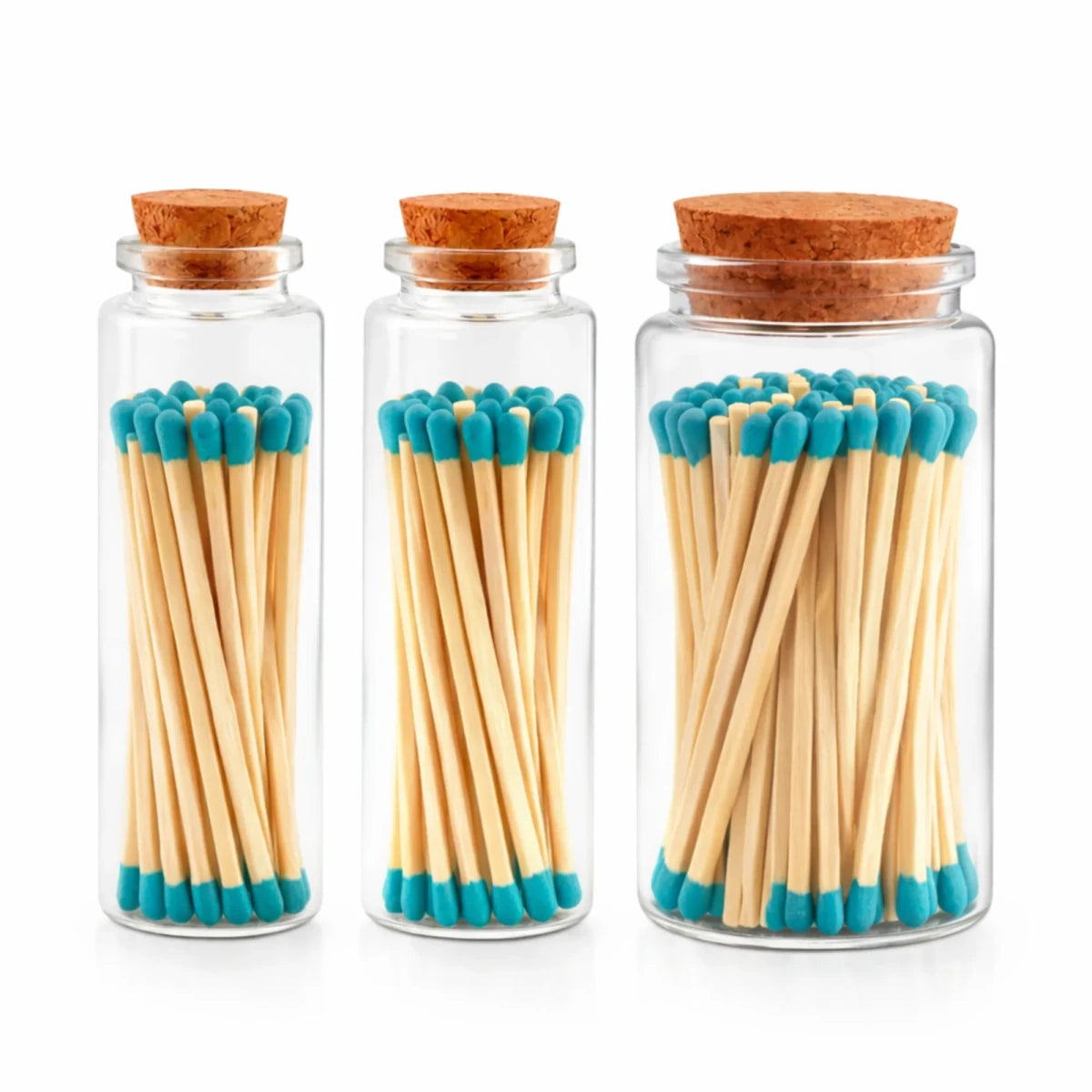 Cerillos Largos de Madera para Velas - Frasco de Vidrio con Cerillos de Colores - Verde Azulado - Candle Craft