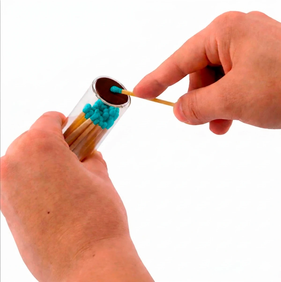 Cerillos Largos de Madera para Velas - Frasco de Vidrio con Cerillos de Colores - Verde Azulado - Candle Craft