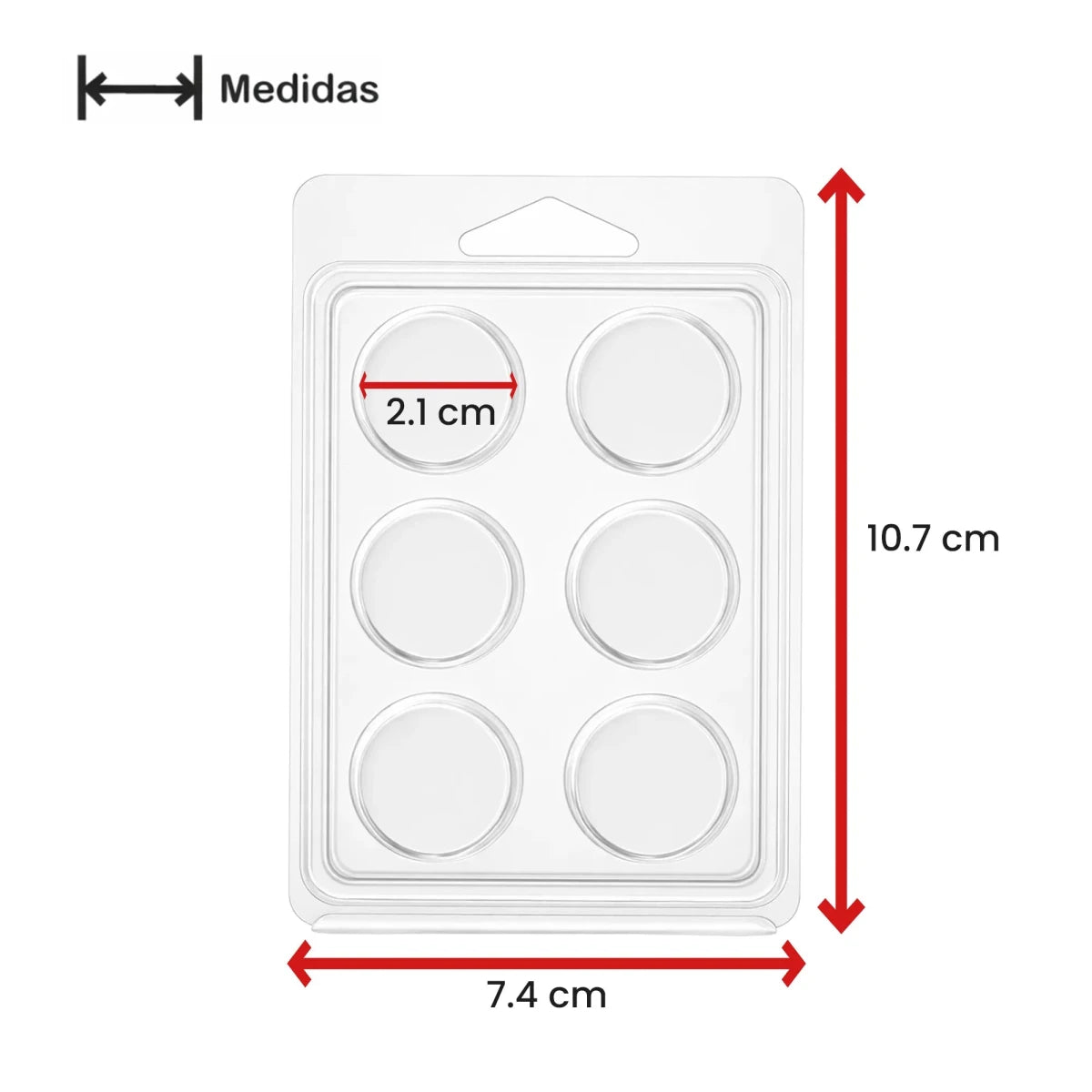 Contenedor para Wax Melt - Clamshell de 6 cavidades Redondas - Molde / Vaso para cera derretibles en Corazon aromáticas para quemador - Candle Craft