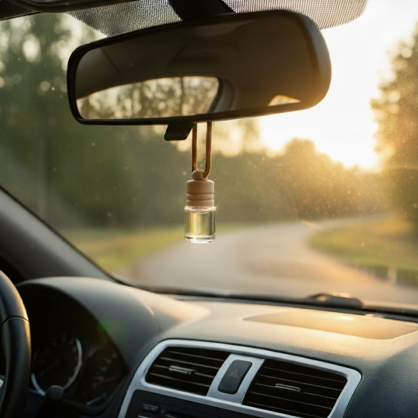 Difusor Aromático / Aromatizante para Auto / Carro – Frasco Colgante Recargable de Vidrio y Madera