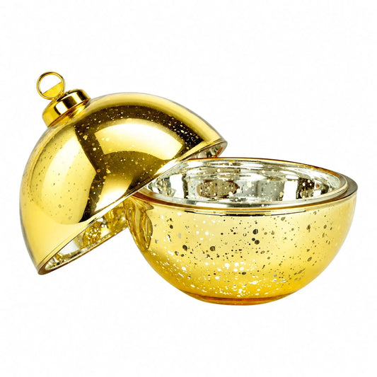 Esfera de Navidad de Vidrio para Velas Navideñas 260ml - Frasco Dorado Metálico con Salpicaduras - Candle Craft