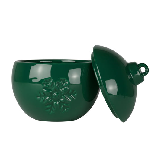 Esfera Navideña de Cerámica con Relieve de Copo de Nieve – Vasos para Velas Navideñas 220 ml - Verde (Edición Especial de Navidad) - Candle Craft