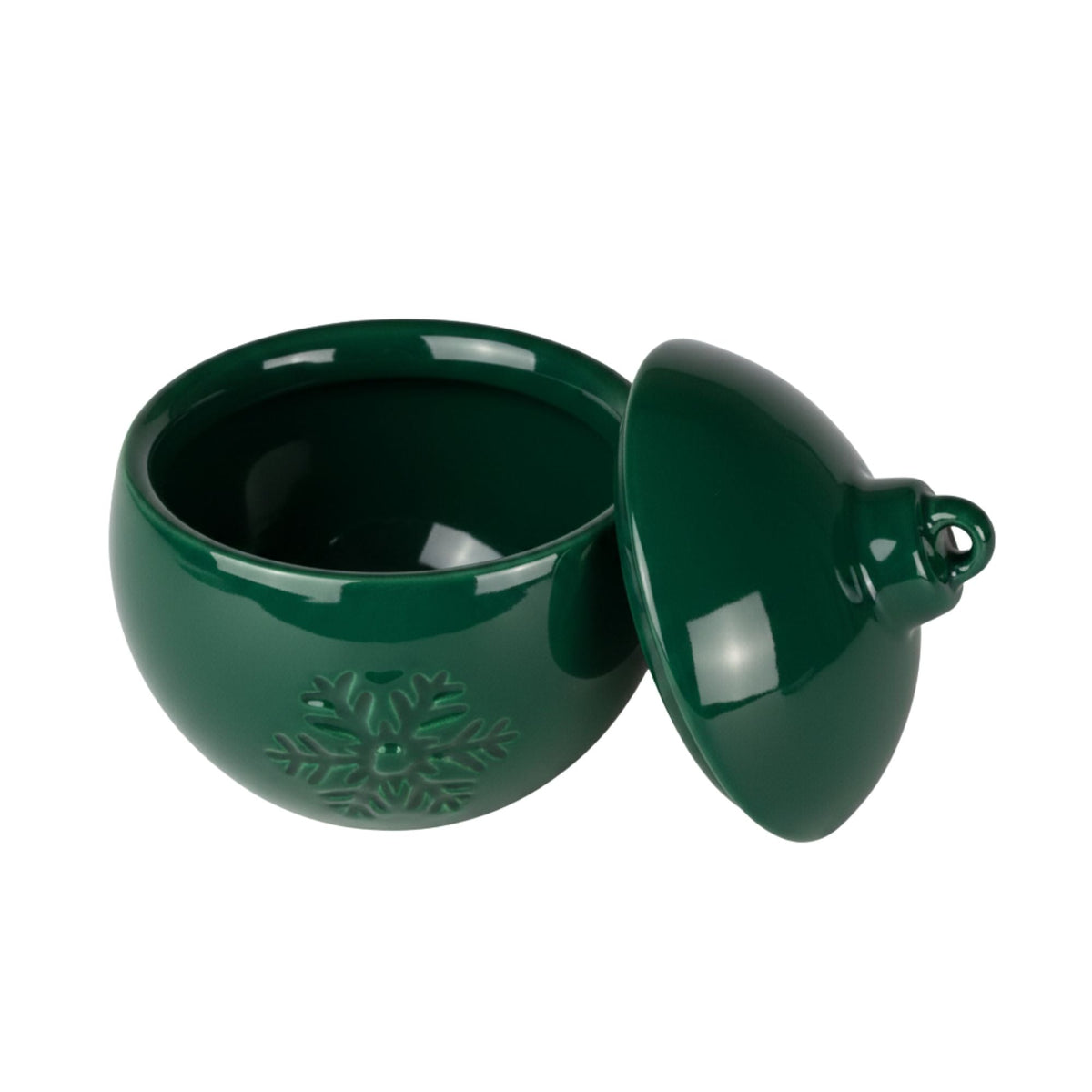Esfera Navideña de Cerámica con Relieve de Copo de Nieve – Vasos para Velas Navideñas 220 ml - Verde (Edición Especial de Navidad) - Candle Craft