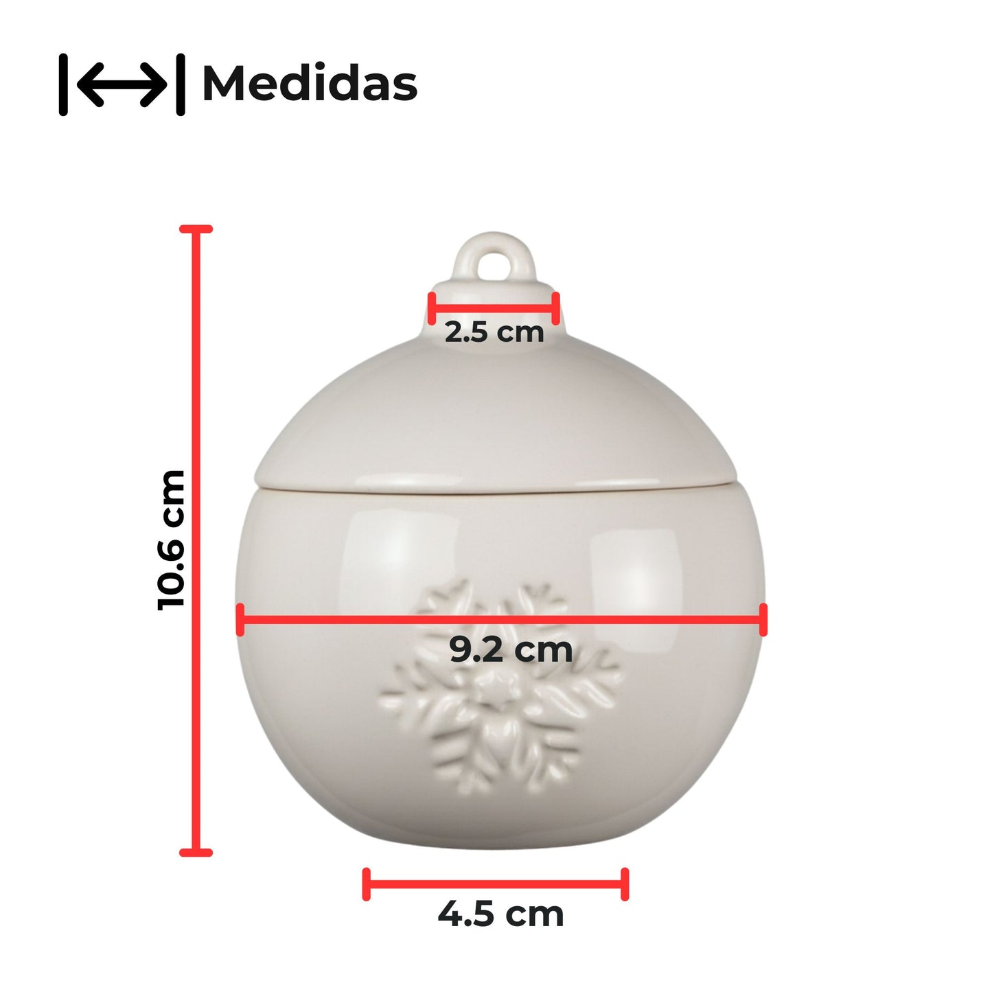 Esfera Navideña de Cerámica con Relieve de Copo de Nieve – Vasos para Velas Navideñas 220 ml - Blanca (Edición Especial de Navidad)