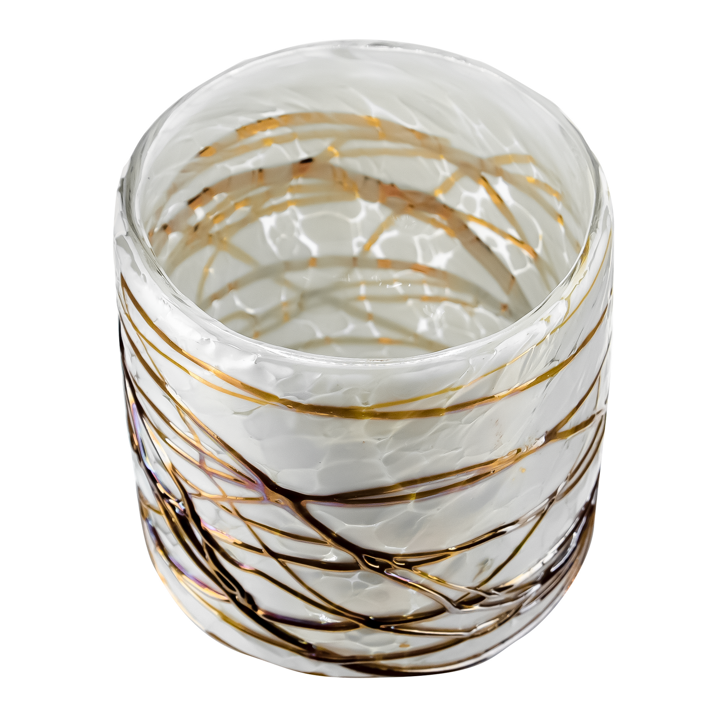260ml - Florencia Vaso de vidrio soplado artesanal - Blanco Marmoleado / Telarañas Dorado Caramelo - Hecho a mano