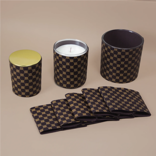 Funda Decorativa para Vasos de Velas Mónaco 210ml - Sleeve para Velas Artesanales - Café con Dorado - Candle Craft