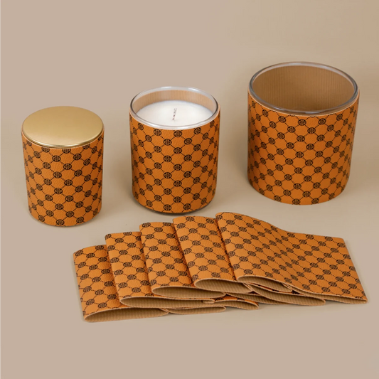 Funda Decorativa para Vasos de Velas Mónaco 210ml - Sleeve para Velas Artesanales - Naranja con Negro - Candle Craft