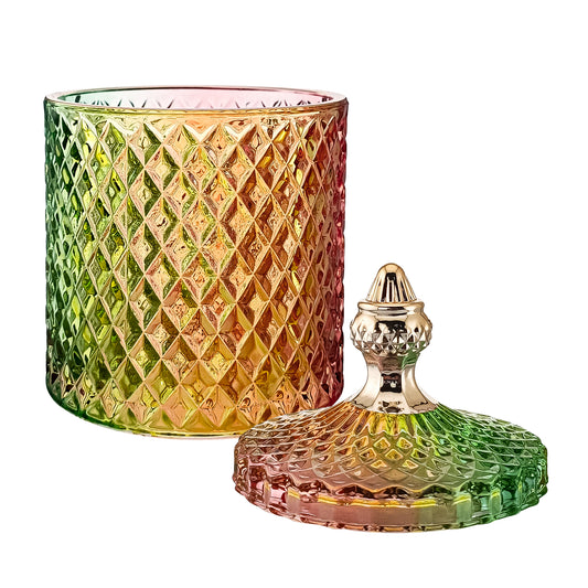 600ml - París Vaso de lujo de vidrio para velas - Frasco Arcoíris con Oro