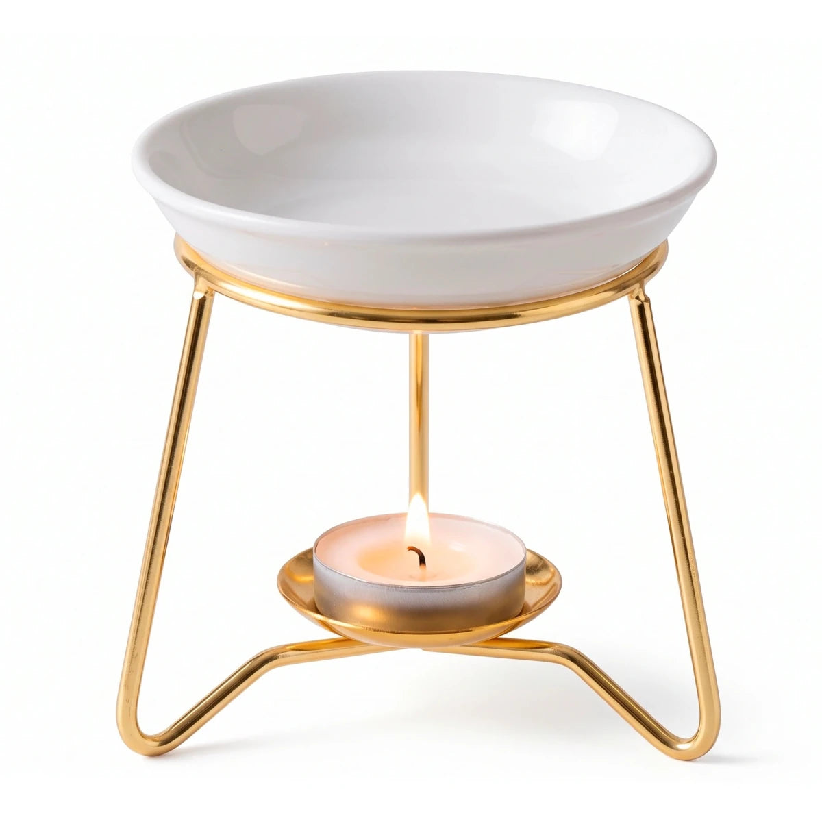 Quemador de Cera para Wax Melts - Calentador de Cera Aromática de Cerámica - Dorado - Diseño Trípode - Candle Craft