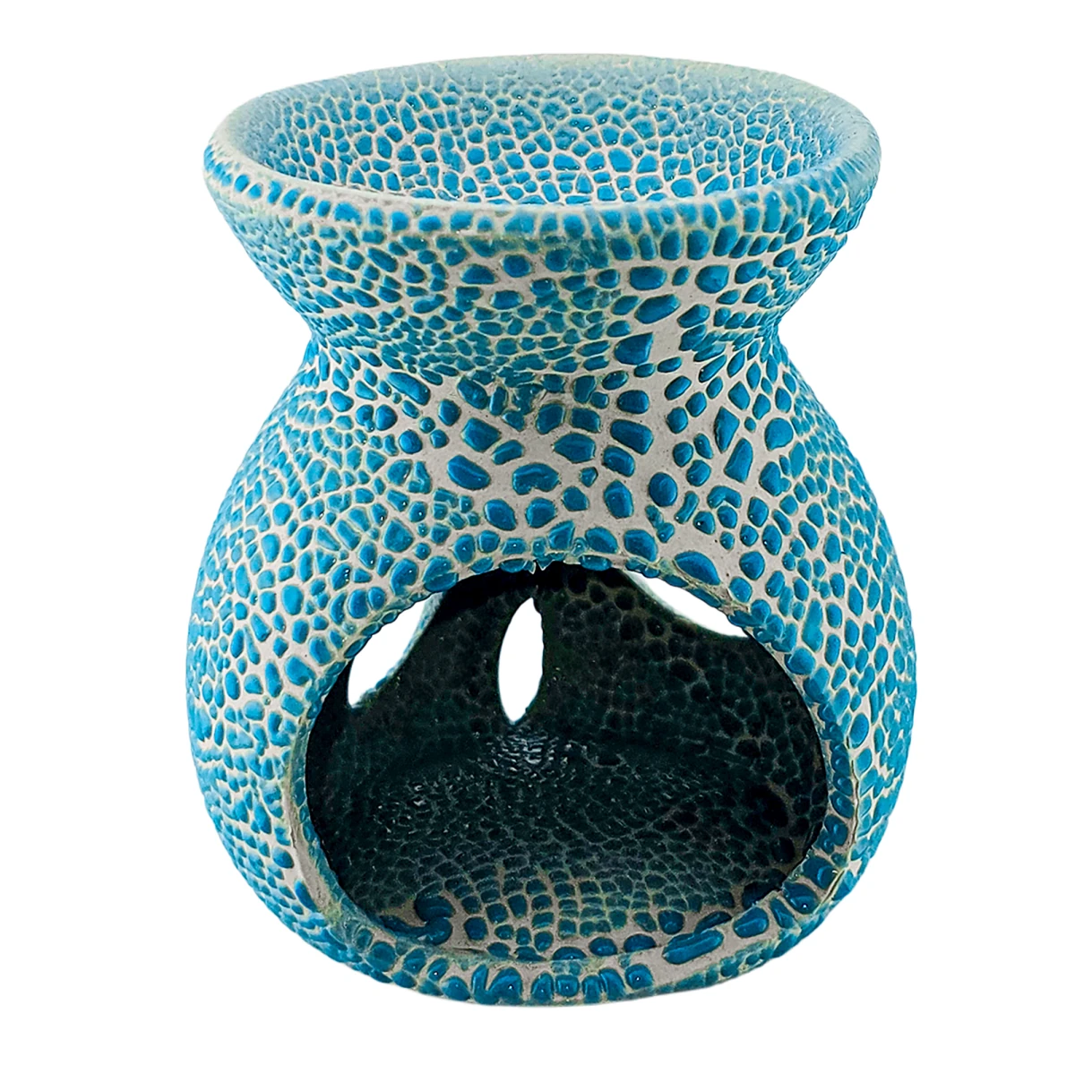 Quemador de Cera Redondo - Fundidor de Cerámica para Wax Melts - Azul Cielo con Relieve - Diseño Flor - Candle Craft