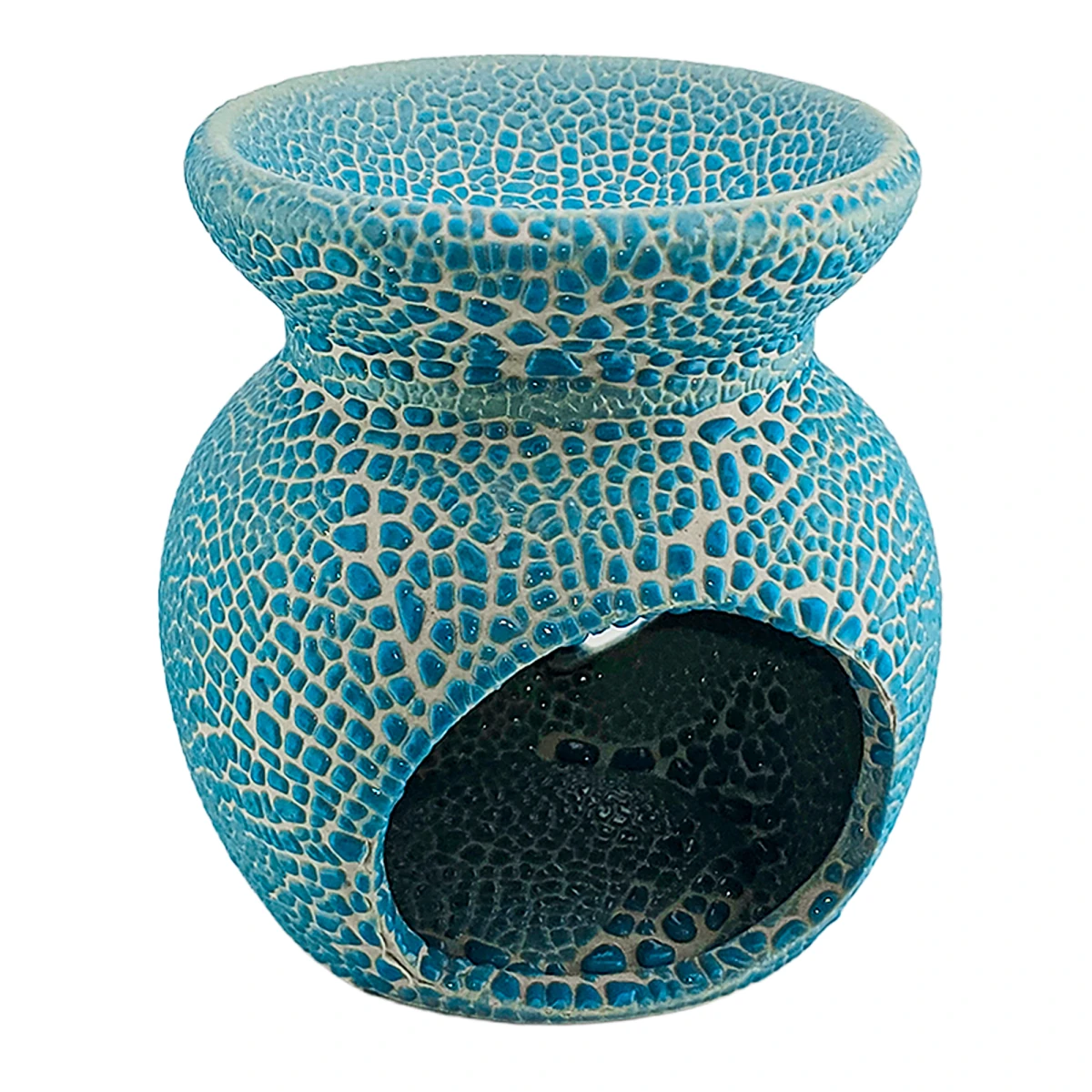 Quemador de Cera Redondo - Fundidor de Cerámica para Wax Melts - Azul Cielo con Relieve - Diseño Luna y Estrellas - Candle Craft