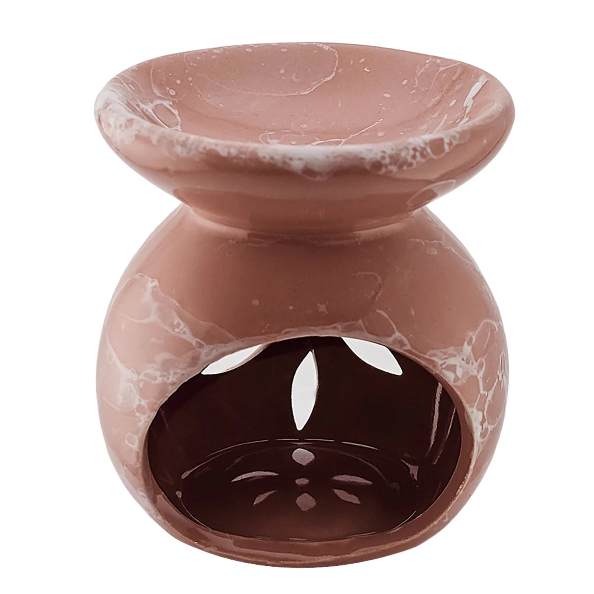 Quemador de Cera Redondo - Fundidor de Cerámica para Wax Melts - Rosa y Blanco - Diseño Flor - Candle Craft
