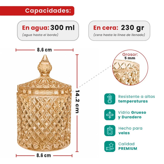 Set: 12 Piezas (2x 6 Colores) - 300ml - París Vaso de Lujo de Vidrio para Velas - Candle Craft