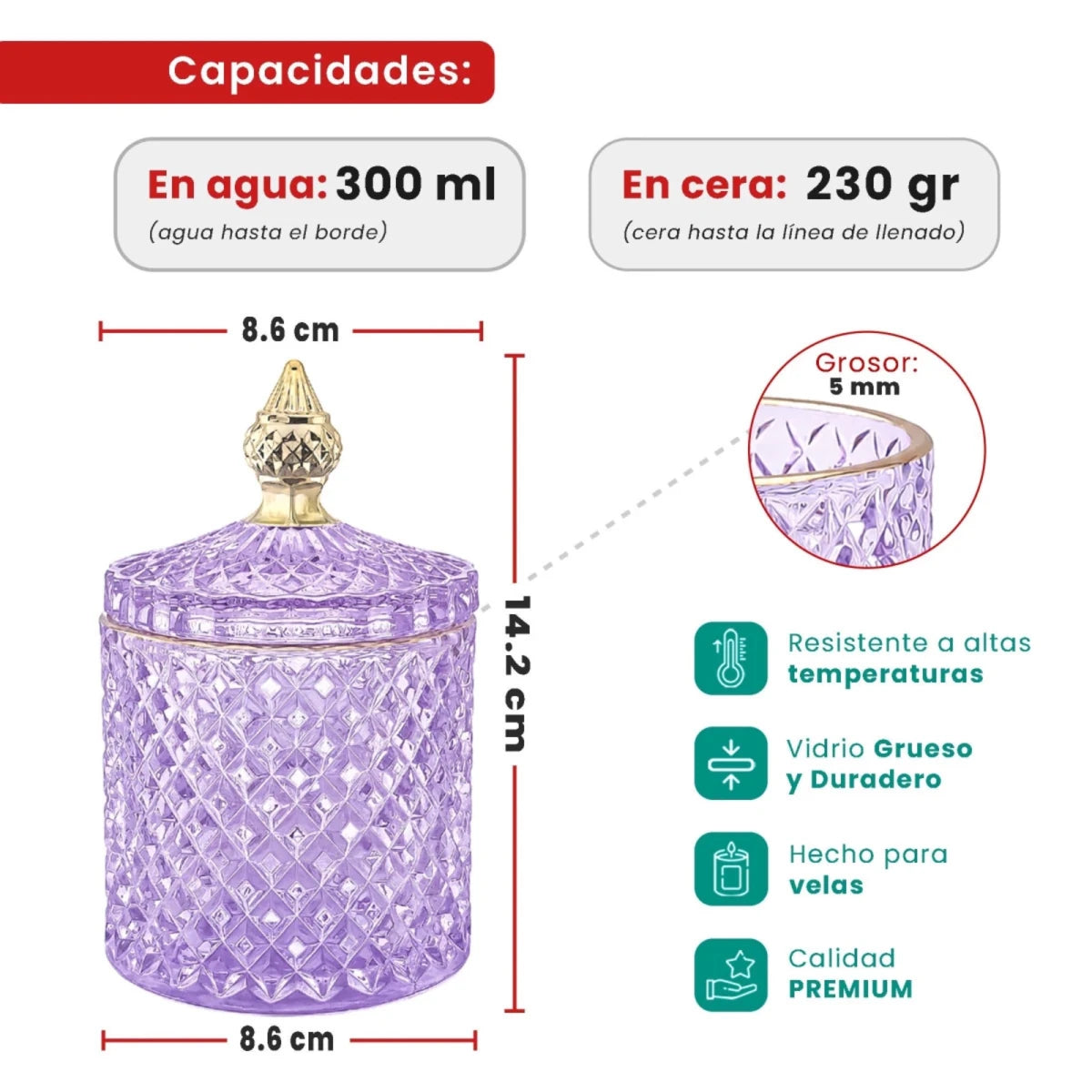 Set: 12 Piezas (2x 6 Colores) - 300ml - París Vaso de Lujo de Vidrio para Velas Con Oro - Candle Craft