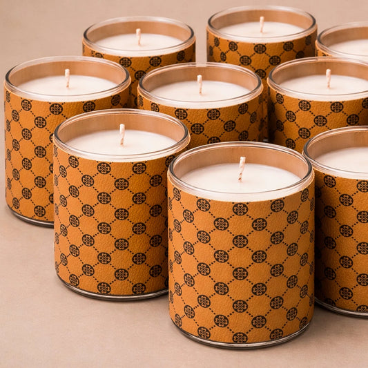 Set 210ml Mónaco Vaso de Vidrio para Velas - Frasco con Funda Decorativa Negro con Naranja - Candle Craft