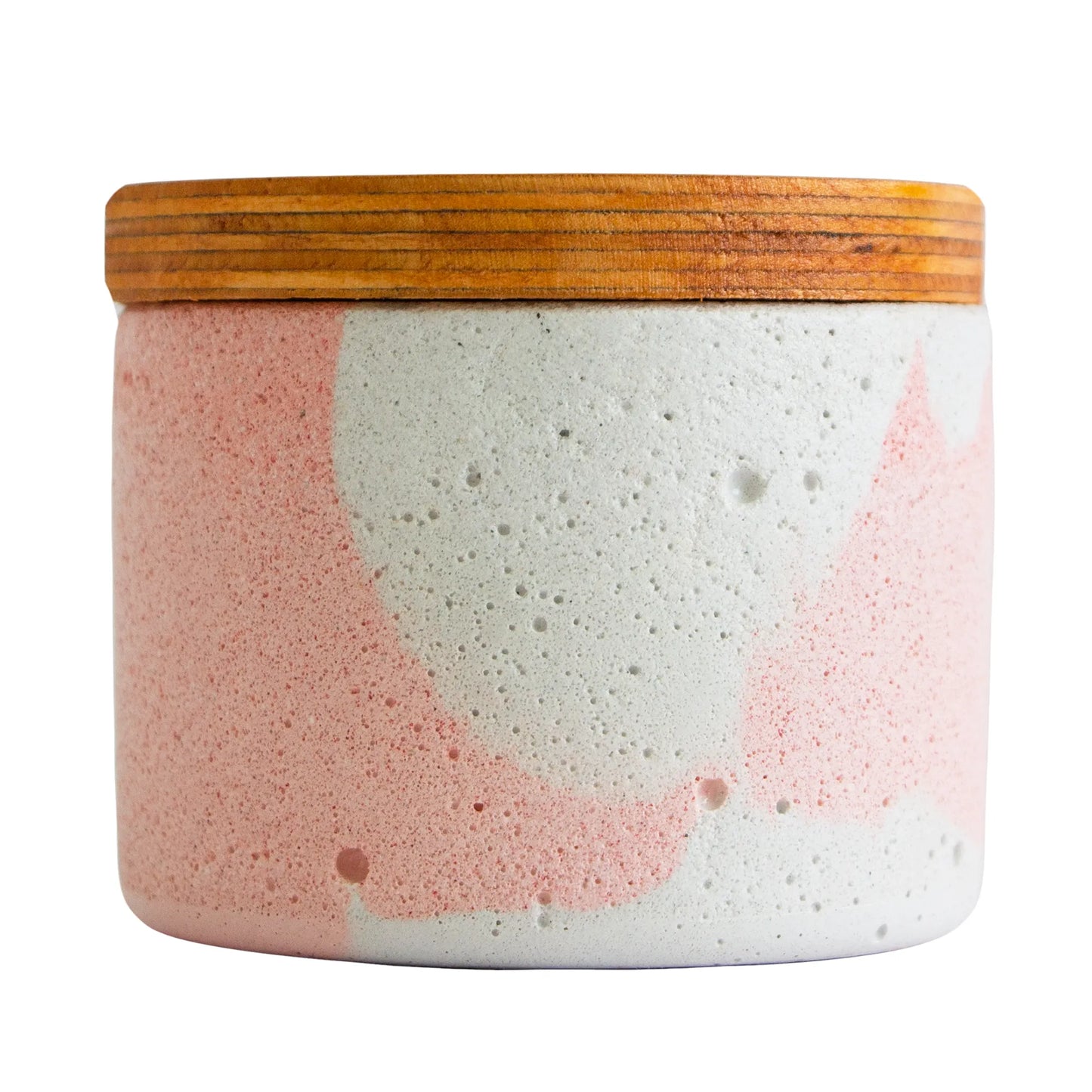 130ml - Carrara Vaso de Concreto para velas con Tapa de Madera - Marmoleado Rosa Blanco