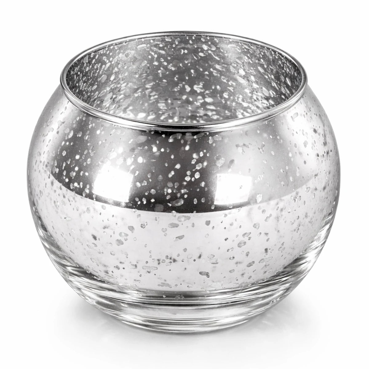 Votivos Portavelas Pecera - Vaso de vidrio para velas redonda - Plata con Salpicaduras - Candle Craft
