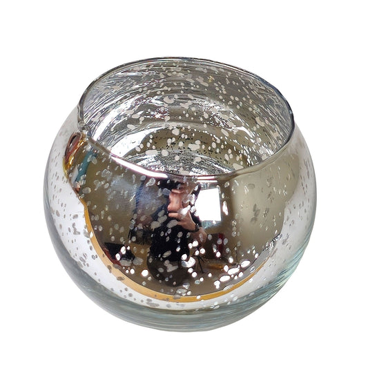 Votivos Portavelas Pecera - Vaso de vidrio para velas redonda - Plata con Salpicaduras - Candle Craft