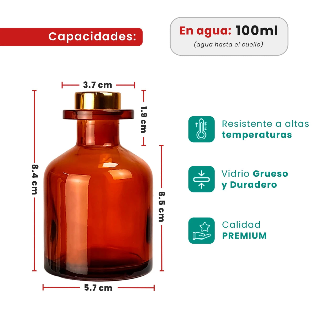 100ml Florida - Frasco para Difusor de Vidrio - Botella Difusor de Varillas Redondo - Ámbar Transparente - Candle Craft