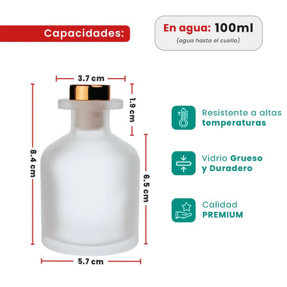 100ml Florida - Frasco para Difusor de Vidrio - Botella Difusor de Varillas Redondo - Blanco Satinado - Candle Craft