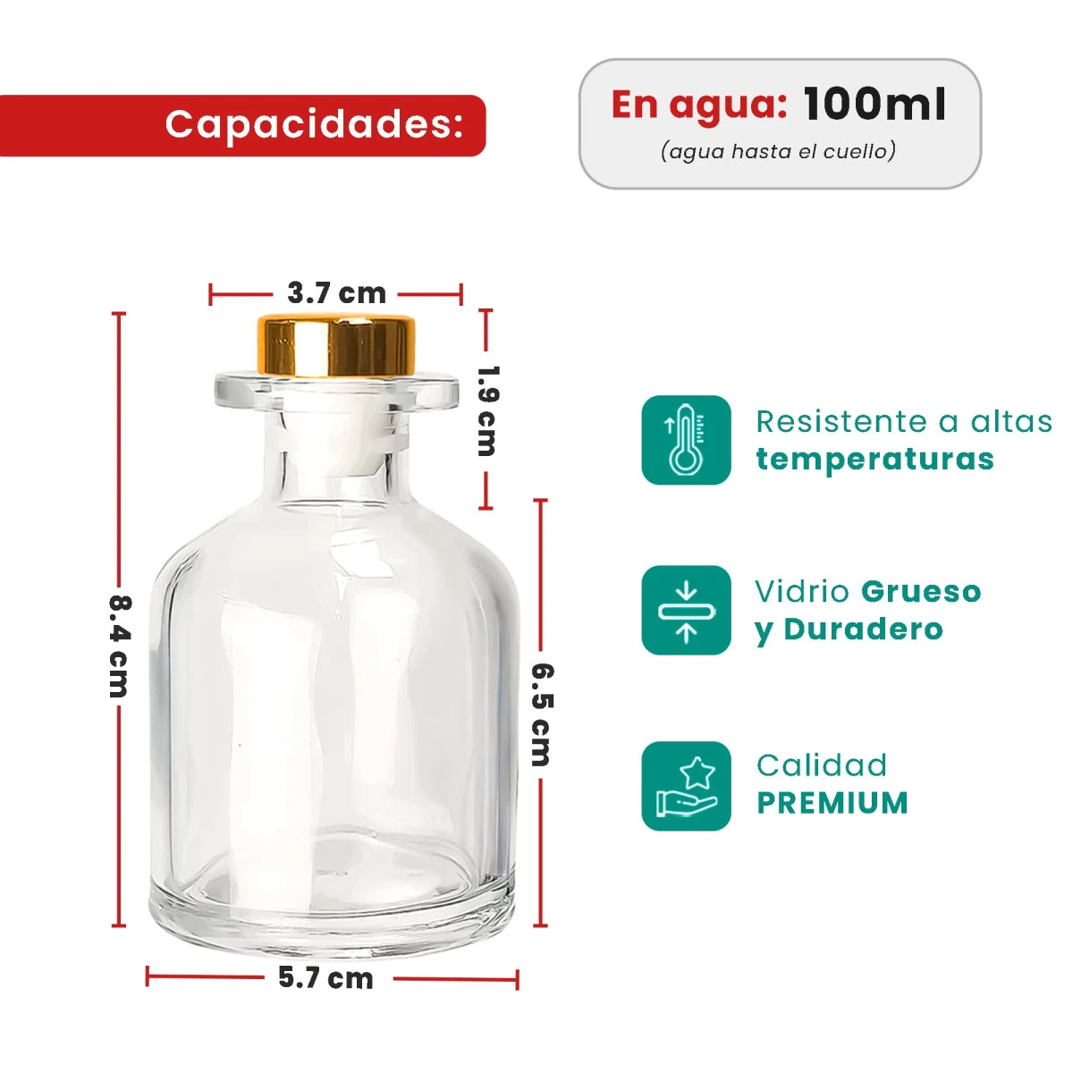 100ml Florida - Frasco para Difusor de Vidrio - Botella Difusor de Varillas Redondo - Cristal Transparente - Candle Craft