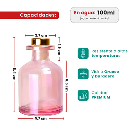 100ml Florida - Frasco para Difusor de Vidrio - Botella Difusor de Varillas Redondo - Rosa Tornasol - Candle Craft
