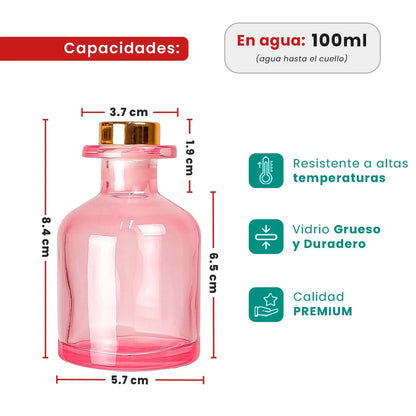 100ml Florida - Frasco para Difusor de Vidrio - Botella Difusor de Varillas Redondo - Rosa Transparente - Candle Craft