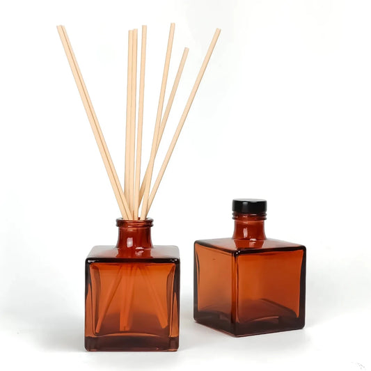 100ml Lucca - Frasco para Difusor de Vidrio - Botella Difusor de Varillas Cuadrado - Ámbar Transparente - Candle Craft