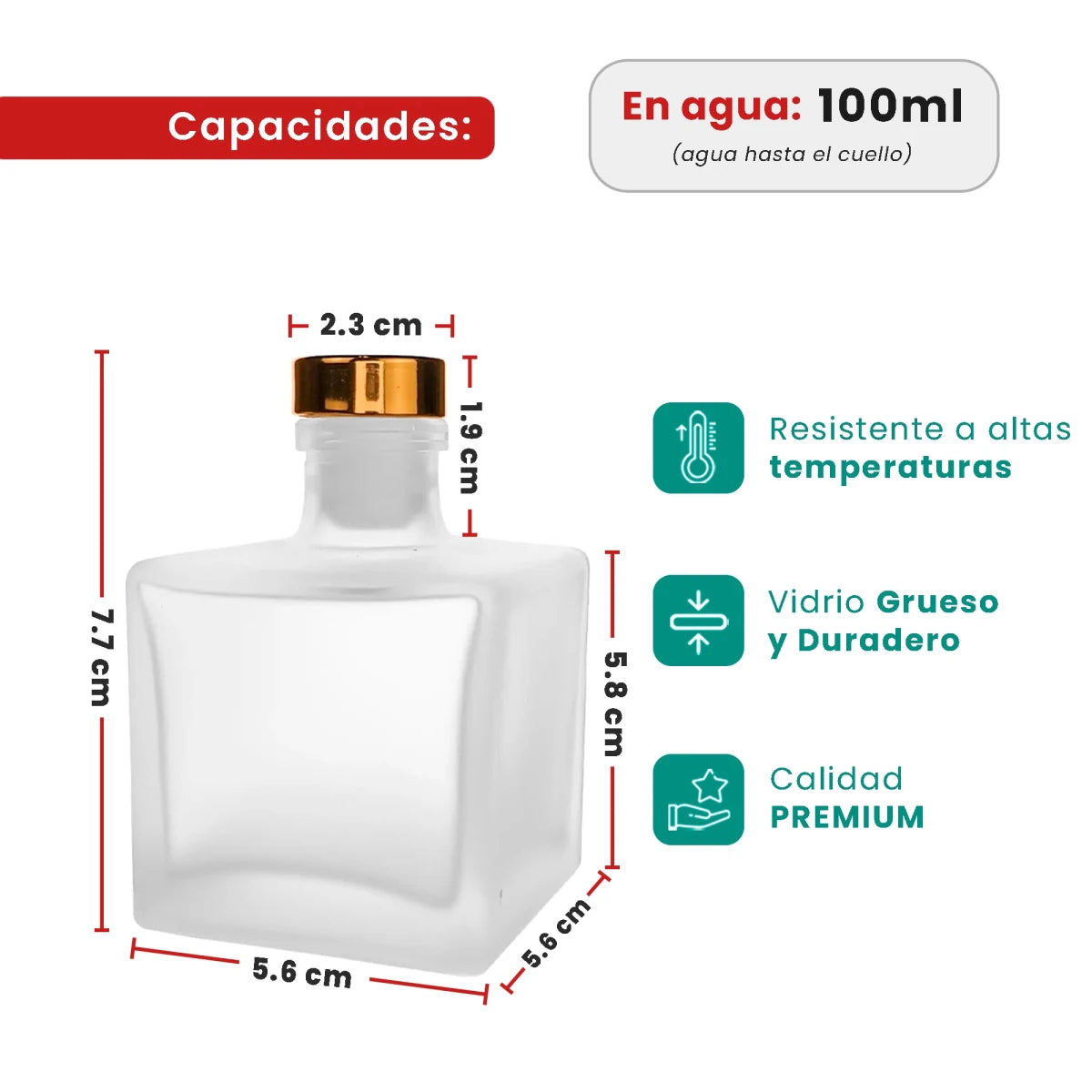 100ml Lucca - Frasco para Difusor de Vidrio - Botella Difusor de Varillas Cuadrado - Blanco Satinado - Candle Craft