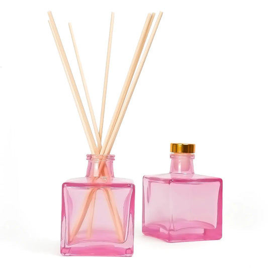 100ml Lucca - Frasco para Difusor de Vidrio - Botella Difusor de Varillas Cuadrado - Rosa Transparente - Candle Craft