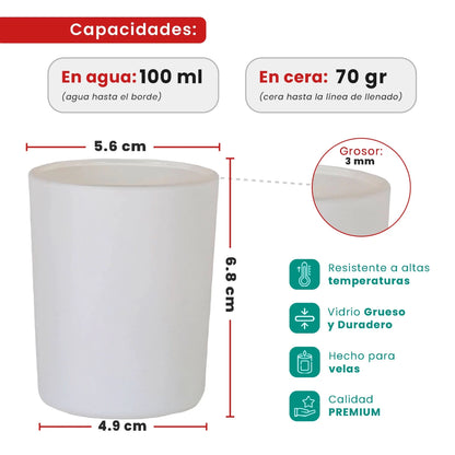 100ml - Mónaco Vaso de vidrio para velas - Blanco Mate - Candle Craft