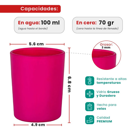 100ml - Mónaco Vaso de vidrio para velas - Fucsia Mate - Candle Craft