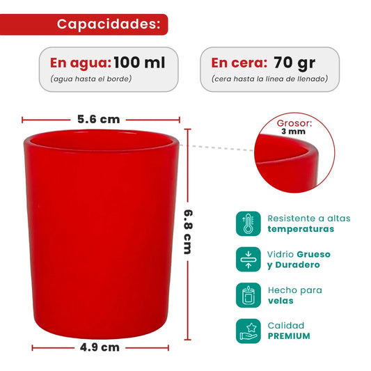 100ml - Mónaco Vaso de vidrio para velas - Rojo Tinto Mate - Candle Craft