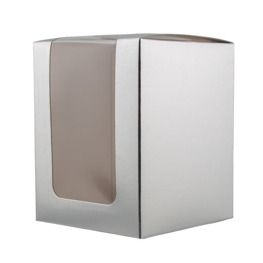 Caja Decorativa Cuadrada para Velas – Plateada - Ventana Transparente | Chica 8x10 cm