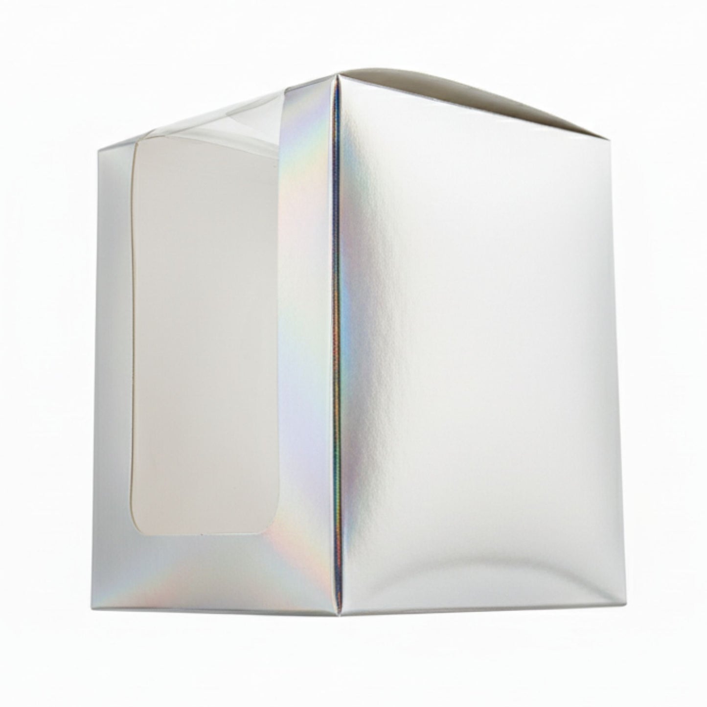 Caja Decorativa Cuadrada para Velas – Plateada Tornasol - Ventana Transparente | Chica 8x10 cm