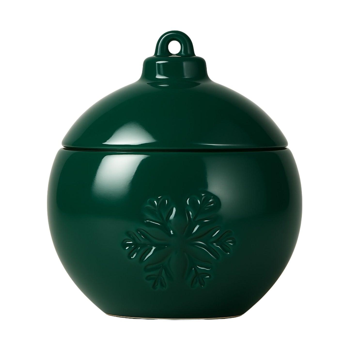 Esfera Navideña de Cerámica con Relieve de Copo de Nieve – Vasos para Velas Navideñas 220 ml - Verde (Edición Especial de Navidad)