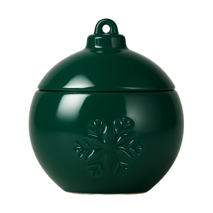 Esfera Navideña de Cerámica con Relieve de Copo de Nieve – Vasos para Velas Navideñas 220 ml - Verde (Edición Especial de Navidad)