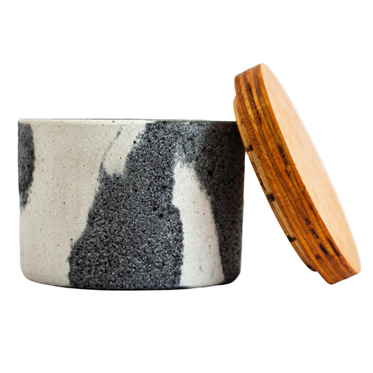 130ml - Carrara Vaso de Concreto para velas con Tapa de Madera - Marmoleado Gris Oxford - Candle Craft