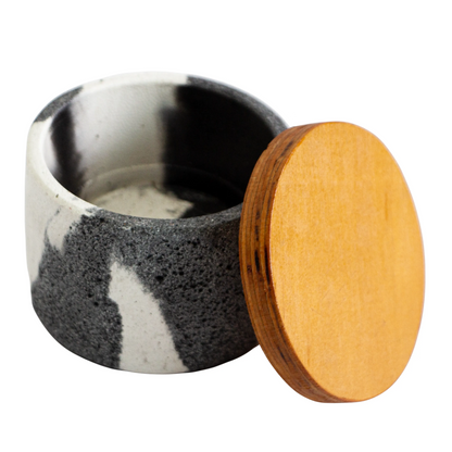 130ml - Carrara Vaso de Concreto para velas con Tapa de Madera - Marmoleado Gris Oxford - Candle Craft