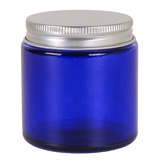 130ml - Miami Vaso de vidrio con rosca para velas - Azul con tapa plata - Candle Craft