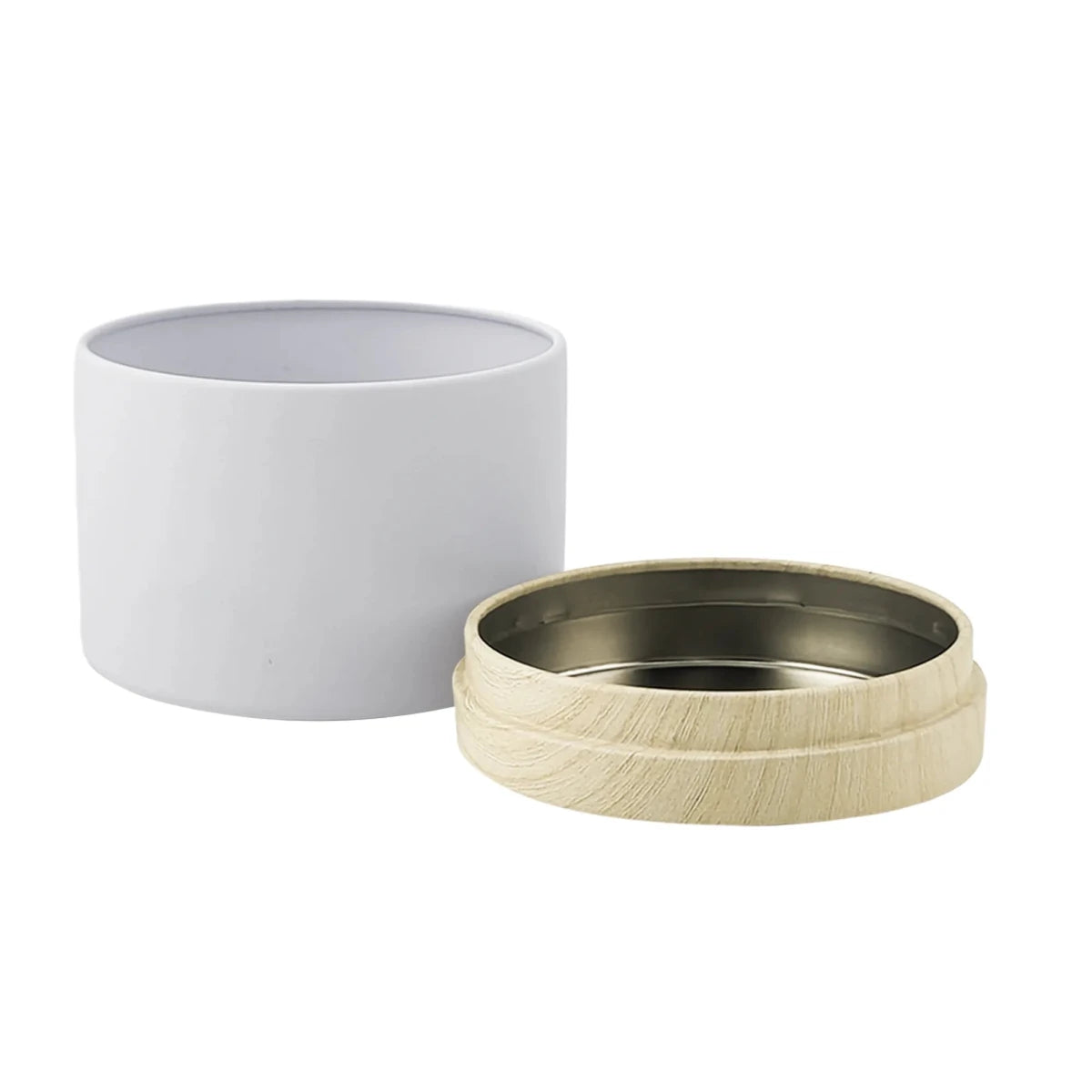 130ml - Tokio Lata de Aluminio Recto para velas - Blanco Mate - Tapa Color Madera - Candle Craft