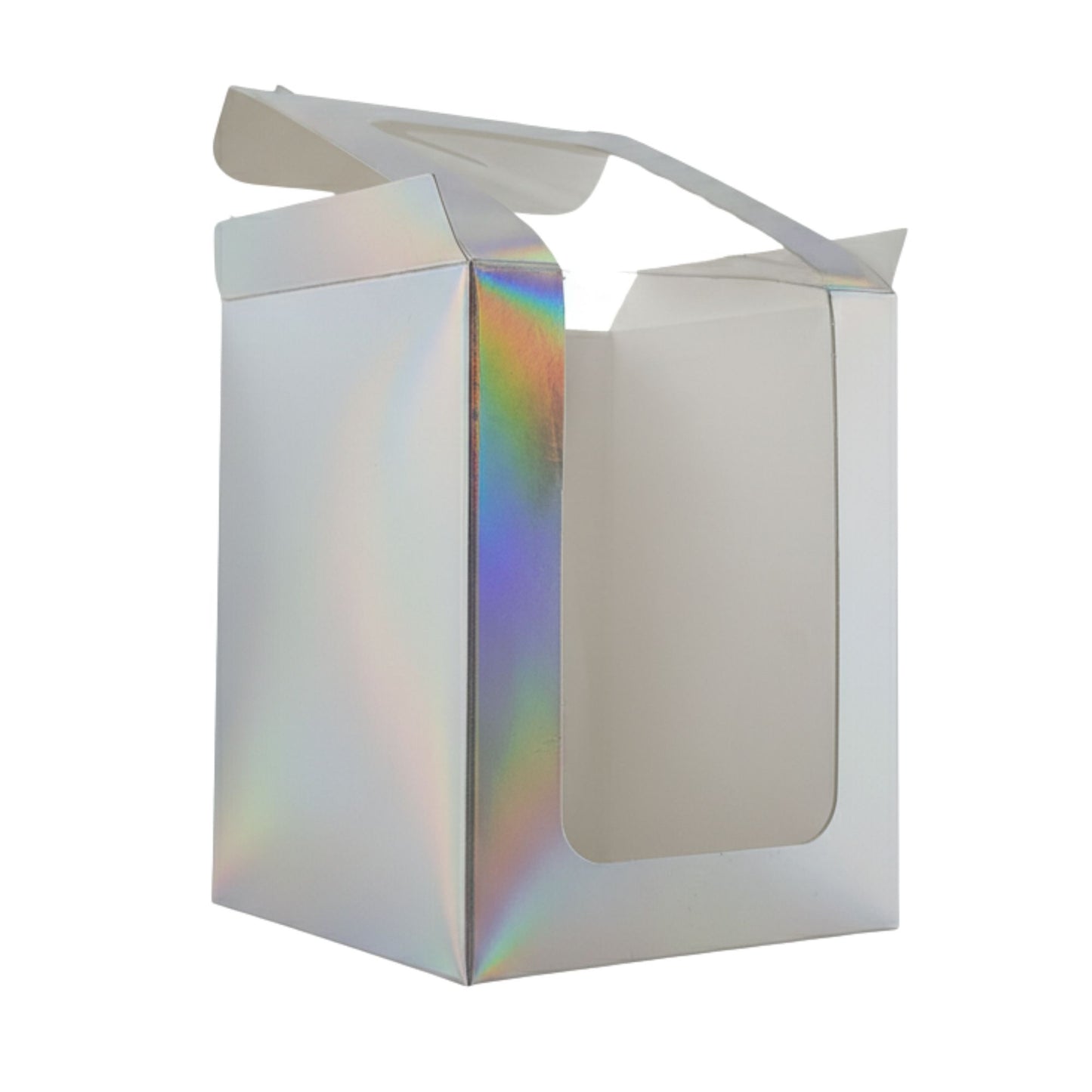 Caja Decorativa Cuadrada para Velas – Plateada Tornasol - Ventana Transparente | Chica 8x10 cm