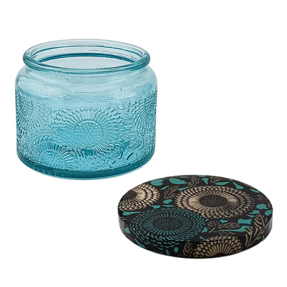 140ml - Londres Vaso de vidrio para velas - Frasco Azul Aqua Relieve - Candle Craft