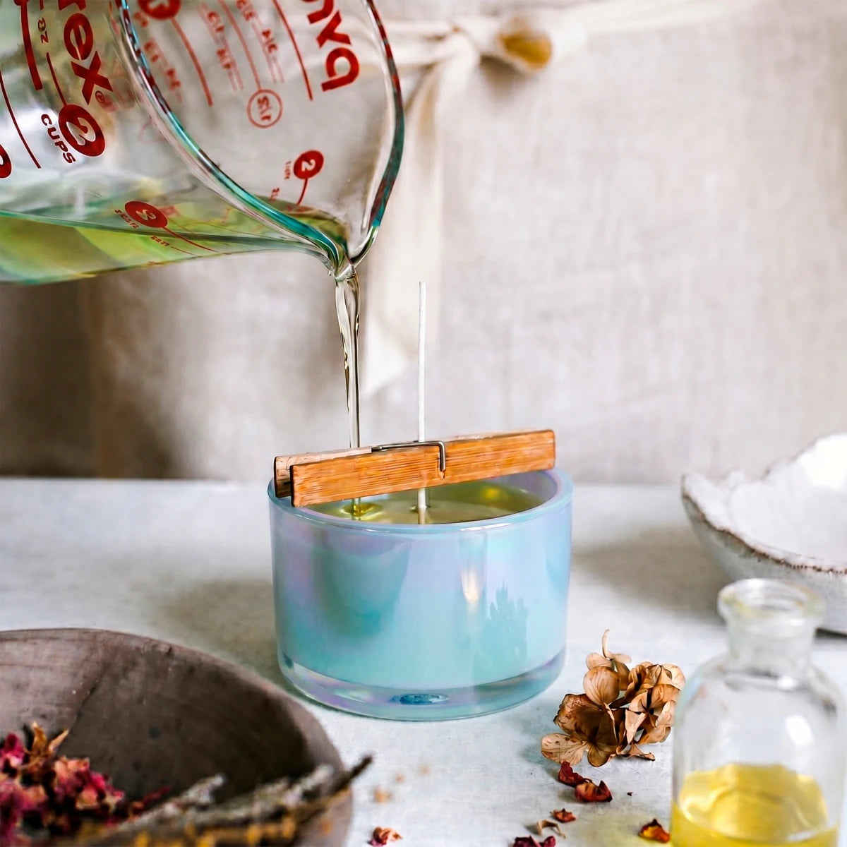 140ml - Mónaco Vaso de Vidrio para Velas Azul Bebé - Frasco Azul Claro Tornasol Arcoíris Brillante - Candle Craft