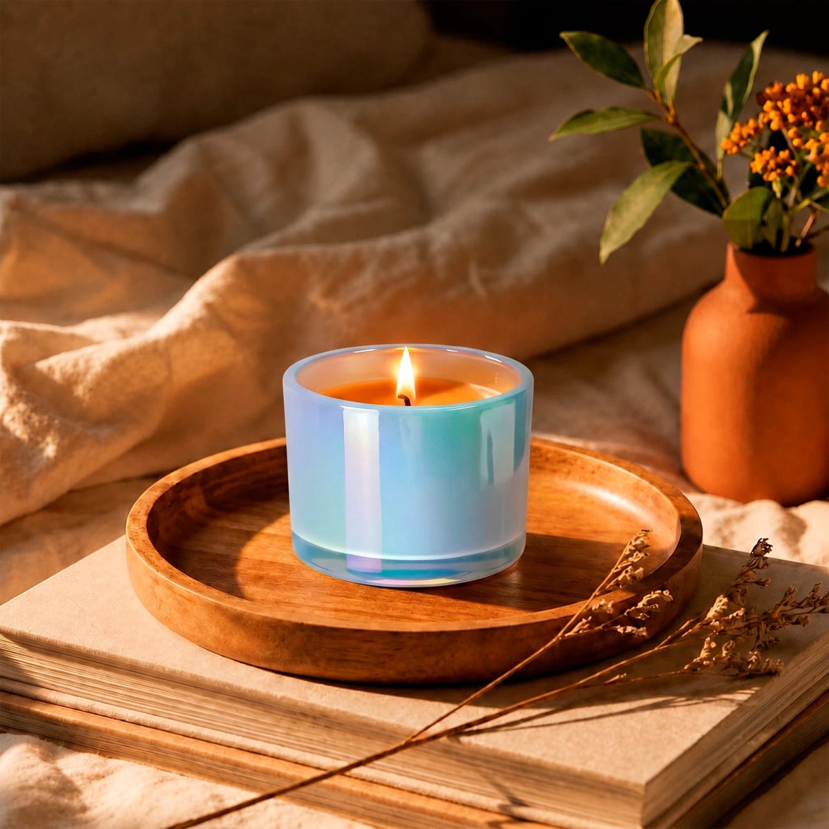 140ml - Mónaco Vaso de Vidrio para Velas Azul Bebé - Frasco Azul Claro Tornasol Arcoíris Brillante - Candle Craft