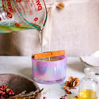 140ml - Mónaco Vaso de Vidrio para Velas - Frasco Morado Claro Tornasol Arcoíris Brillante - Candle Craft