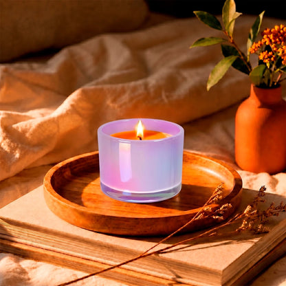 140ml - Mónaco Vaso de Vidrio para Velas - Frasco Morado Claro Tornasol Arcoíris Brillante - Candle Craft