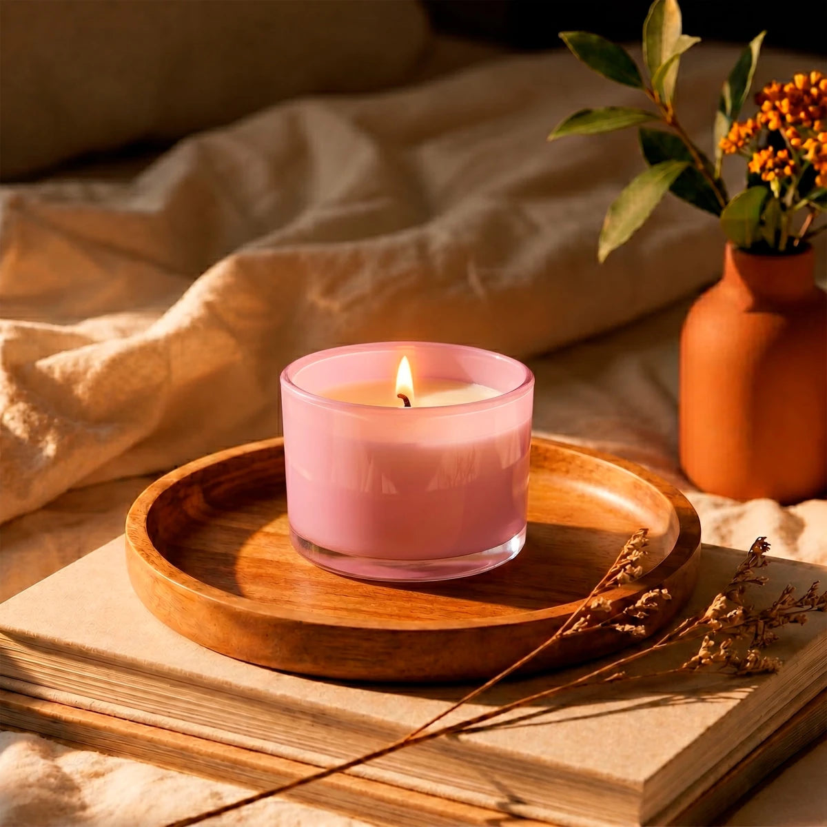 140ml - Mónaco Vaso de vidrio para velas - Frasco Rosa Claro Brillante - Candle Craft