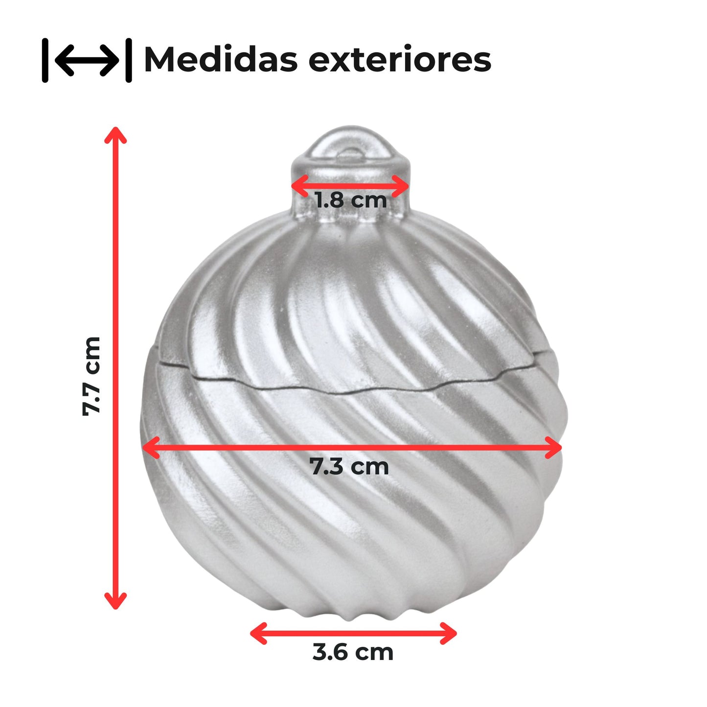 Esfera de Navidad en Espiral de Concreto - Vasos para Velas Navideñas 70ml - Plateada (Edición Especial de Navidad)